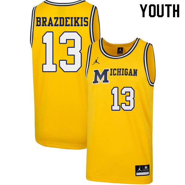 Youth #13 Ignas Brazdeikis Michigan Wolverines 1989 Retro College Basketball Jerseys Sale-Yellow - Click Image to Close